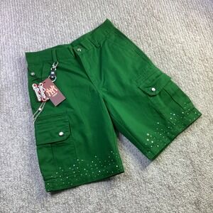 Watson Stained Glass Work Shorts Green Rhinestone Cargo Mens Size XS 28 NWT